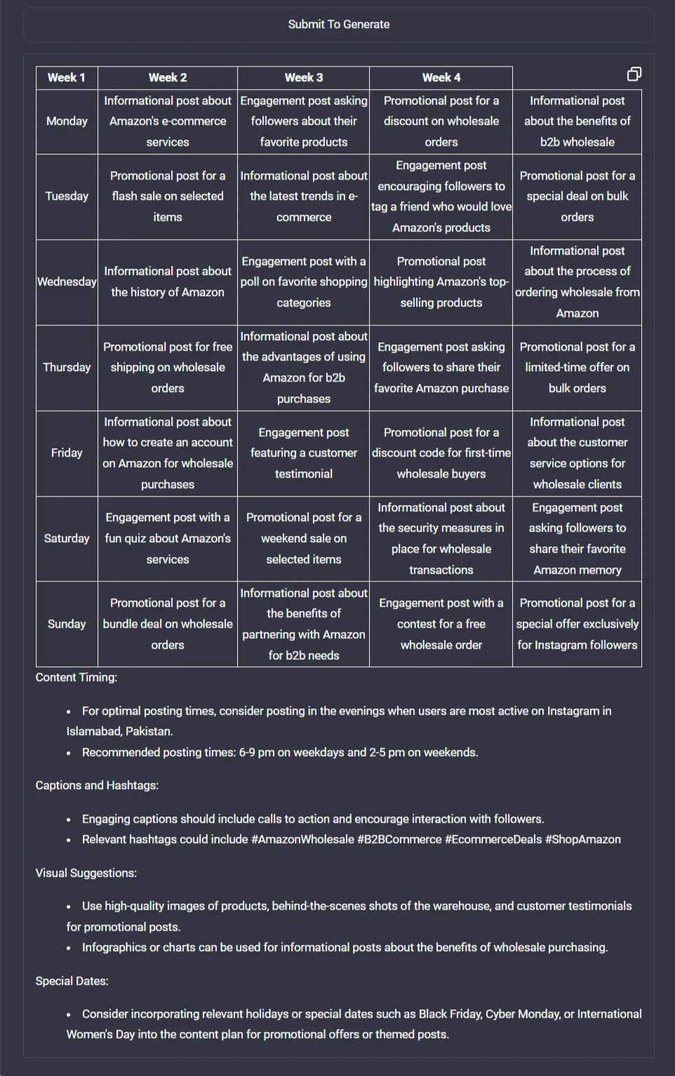 social media calendar